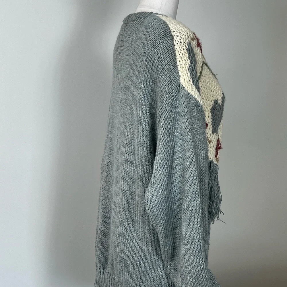 Vintage Gray and Cream Women's Cardigan‎ Sweater with Fringe Size 20W - Picture 7 of 7
